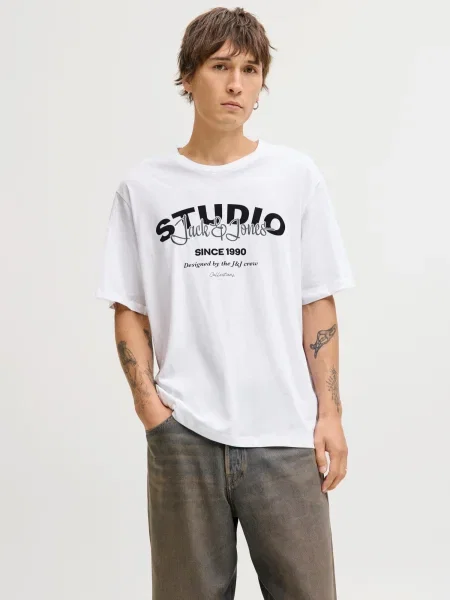 JACK & JONES Tričko JJYUKI čierna biela