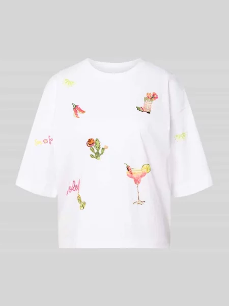 T-shirt z haftami z motywem Marc Cain biała