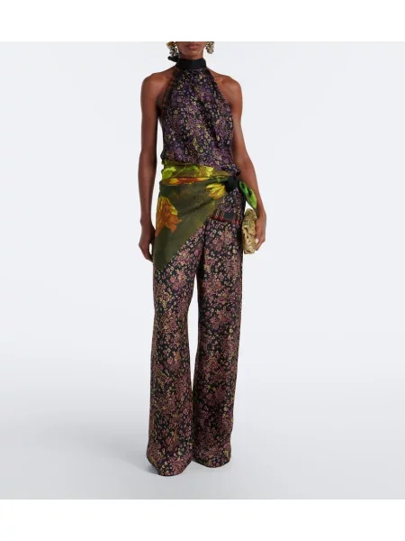 Top Dries Van Noten de mătase cu model floral cu gât halter