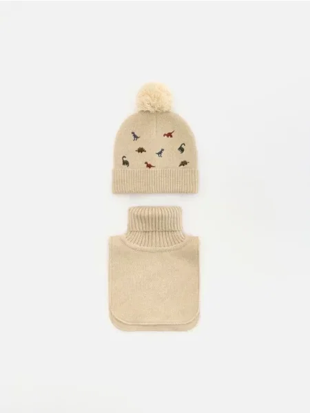 Reserved Súprava čiapky beanie a komína béžová