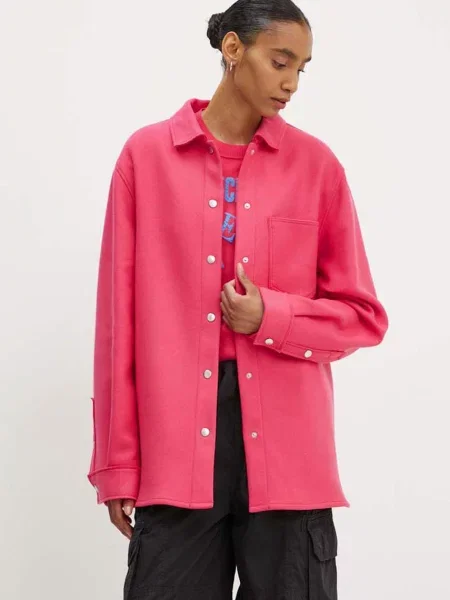 Moschino Jeans kurtka koszulowa wełniana przejściowa różowy