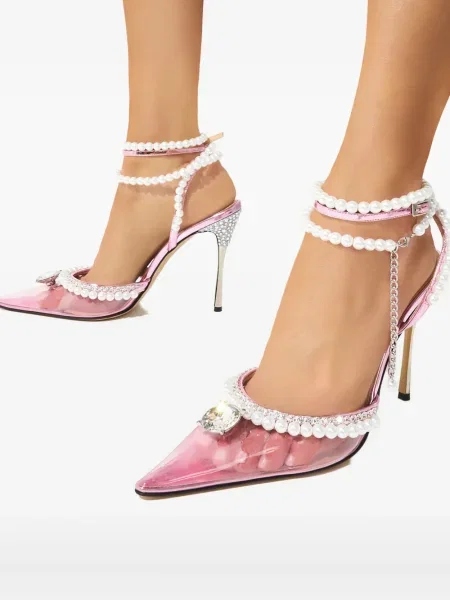 Pantofi cu toc Mach & Mach cu perle alb