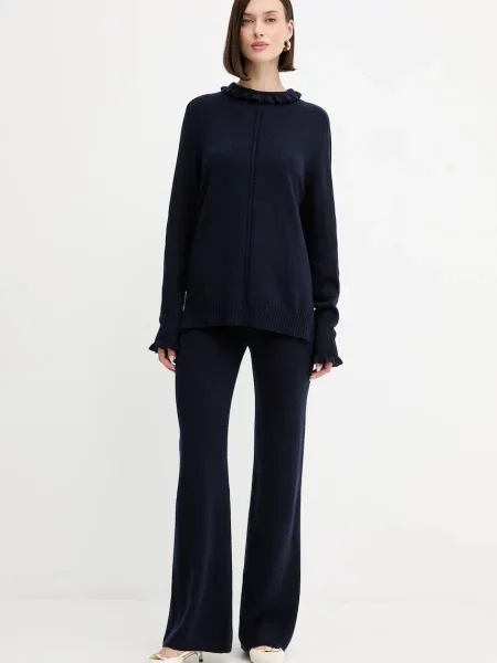 Twinset sweter z wełną z półgolfem granatowy