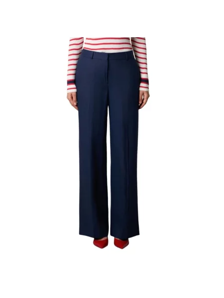 Lniane spodnie Brooks Brothers biznesowe niebieskie
