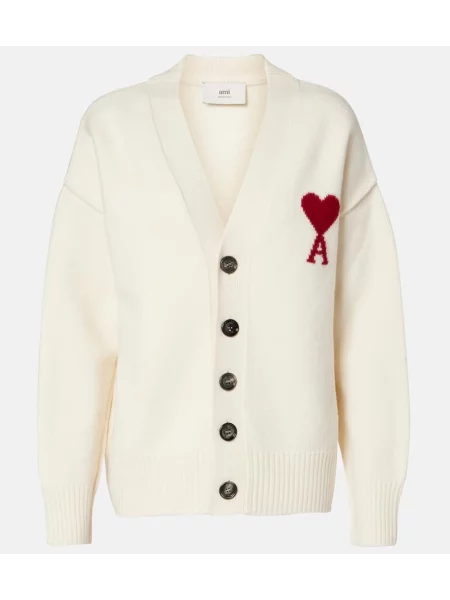 Cardigan Ami Paris de lână alb