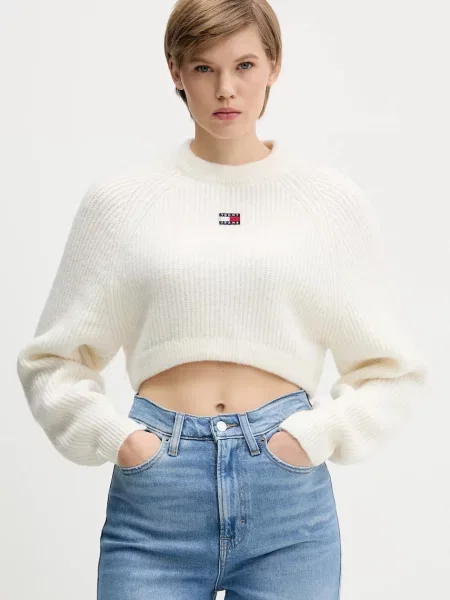 Tommy Jeans Pulover s dodatkom vune bež