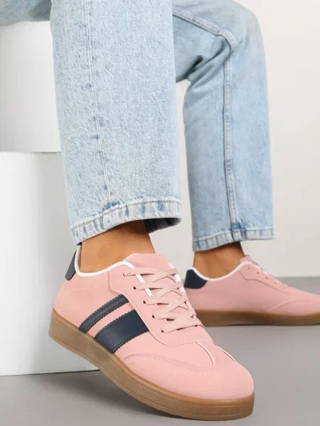 Sneakersy Typu Tenisówki Ozdobione Paskami Amolana różowe