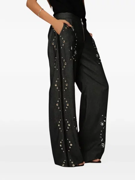 Pantaloni Nafsika Skourti cu model floral negru