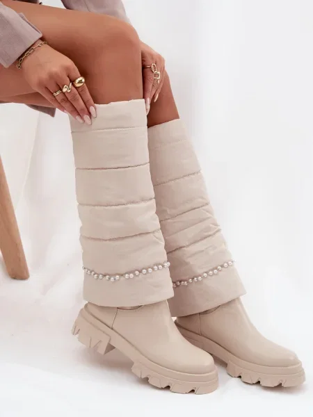 Kozačky Boto s korálky béžové