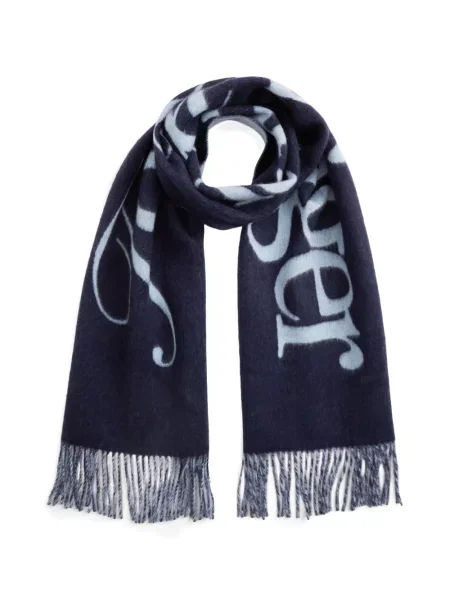 Fular Tommy Hilfiger cu franjuri albastru