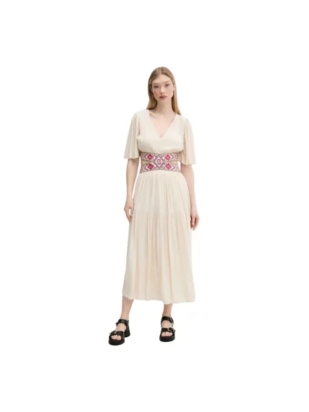 Desigual sukienka ELEMENT maxi rozkloszowana beżowy