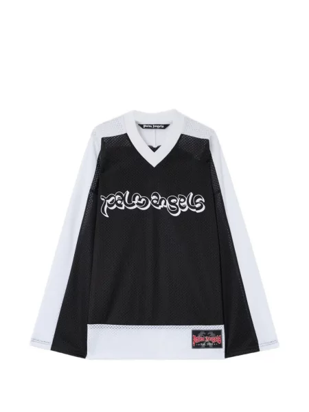 Мрежеста тениска Palm Angels с автограф черно