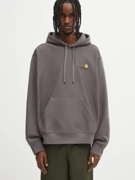 Carhartt WIP bluza Hooded American Script Sweat szary z kapturem gładka fioletowa