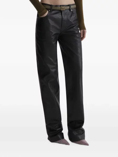 Pantaloni Mugler cu talie joasă din piele negru