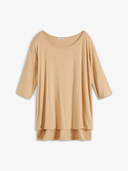 T-shirt boxy z miękkiego materiału z wiskozą beżowa