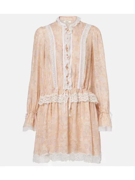Rochie Chloé de mătase cu model floral roz