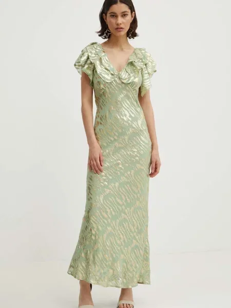 Рокля Never Fully Dressed Tilda Dress дълга разкроена зелено