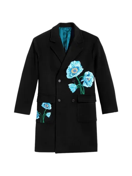 Palton Awake Ny cu model floral cu două rânduri de nasturi negru