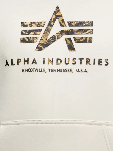 Kapucnis melegítő felső Alpha Industries nyomtatás bézs