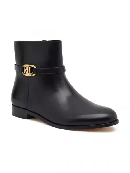 LAUREN RALPH LAUREN Bőr magassarkú bokacsizma fekete