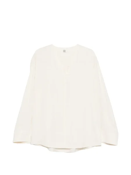 Długa bluzka Toteme z dekoltem w serek z długim rękawem biała