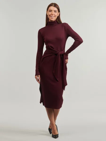 Dlouhé oblekové maxi šaty Lauren Ralph Lauren s dlouhými rukávy červené