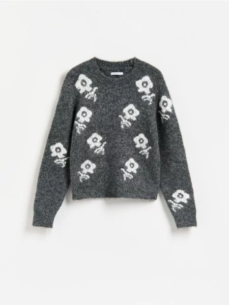 Reserved Pulover cu model jacquard gri-închis gri