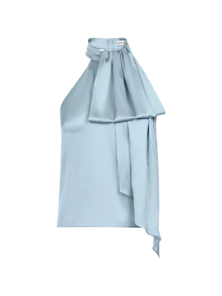 Top Nina Ricci din satin cu gât halter albastru