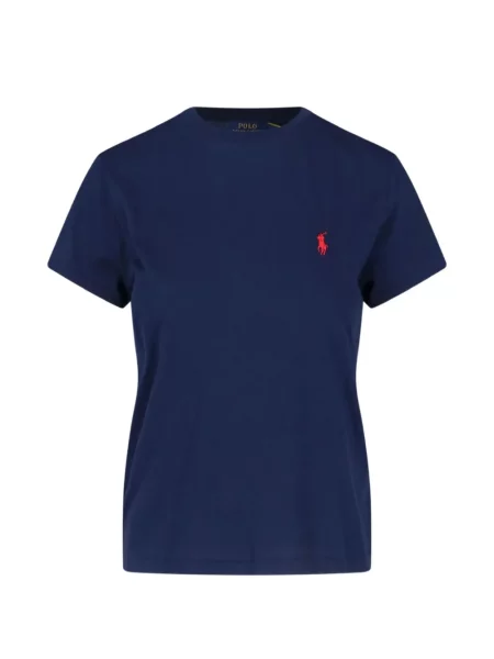 Блуза Polo Ralph Lauren с връзки с дантела бродирана синьо