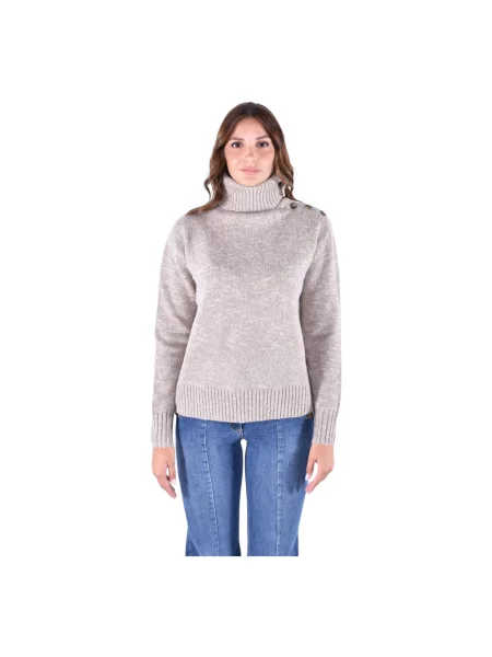 Lniany sweter z golfem Mc2 Saint Barth beżowy