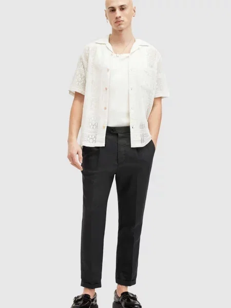 Панталон с лен AllSaints CROSS TALLIS TROUSER с кройка тип чино черно