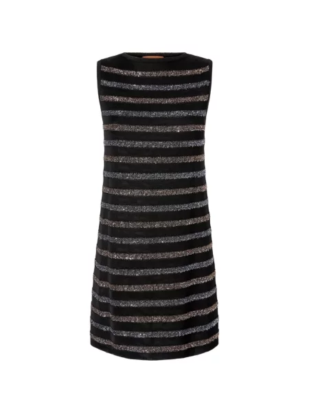 Rochie mini Missoni cu paiete cu dungi tricotate negru