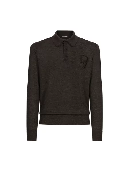 Koszulka polo Dolce And Gabbana z kaszmiru z długim rękawem szara