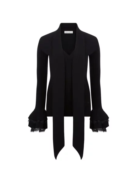 Pulover Nina Ricci cu volane din dantelă negru