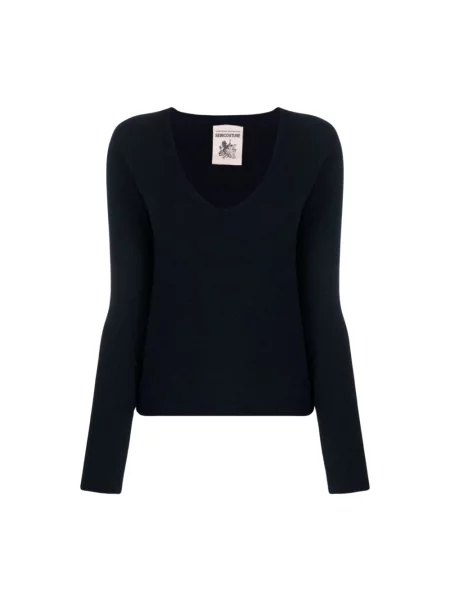 Sweter Semicouture z dekoltem w serek niebieski
