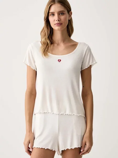 HUGO pyžamové tričko dámske z modalu HEART T-SHIRT béžová