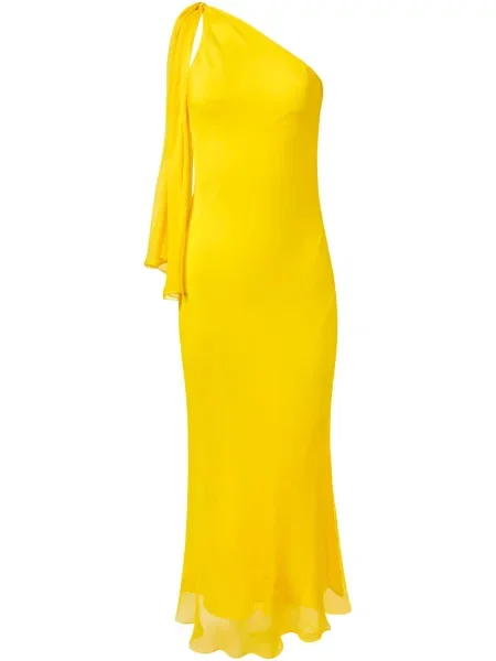 Rochie Alejandra Alonso Rojas de mătase cu un umăr gol de costum galben