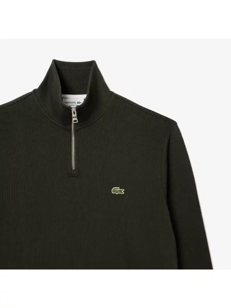 Lacoste Bluza Interlock Z Wysokim Kołnierzem I Zamkiem Błyskawicznym zielona
