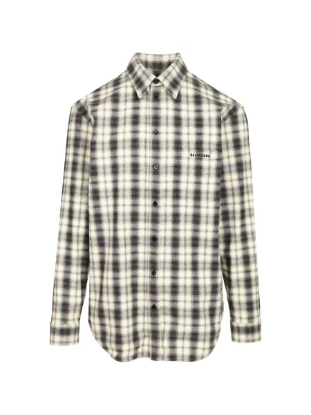Cămașă Balenciaga în carouri cu imagine de flanelă