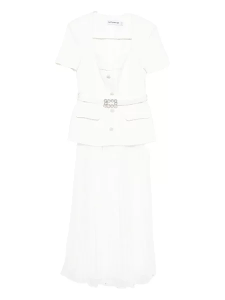 Rochie midi Self-portrait cu decolteu în V până la genunchi de costum alb