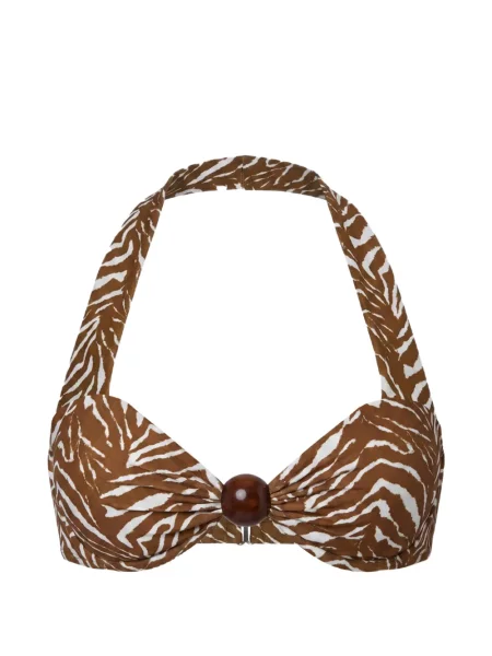 Bikini Nicholas cu imprimeu animal print cu gât halter maro