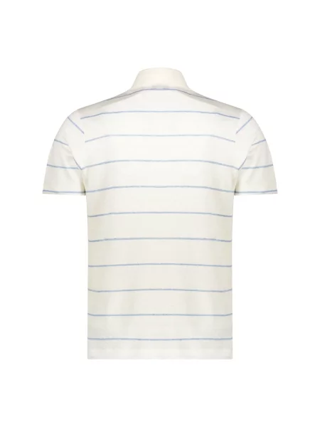 Lniana koszulka polo Paul & Shark w paski z paskiem biała