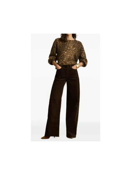 Lauren Ralph Lauren spodnie wide leg z kaszmirem brązowe