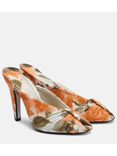 Papuci tip mules Chloé cu model floral alb