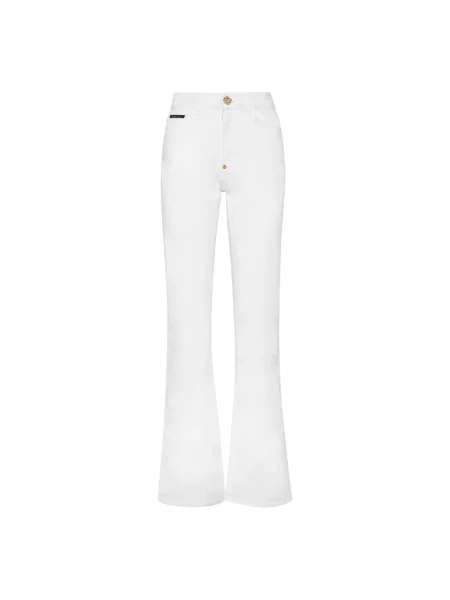 Jeansy dzwony Philipp Plein z wysoką talią białe