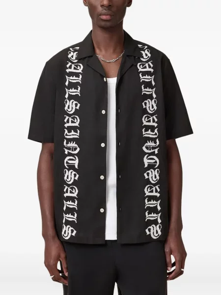 Cămașă Allsaints cu broderie scurtă negru