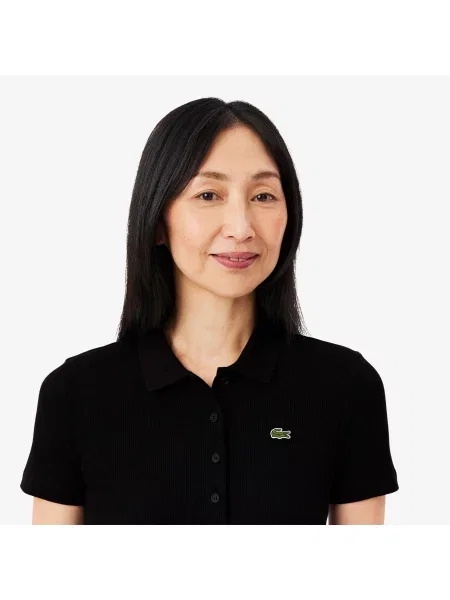 Lacoste Prążkowana Koszulka Polo Z Bawełny I Slim Fit czarna