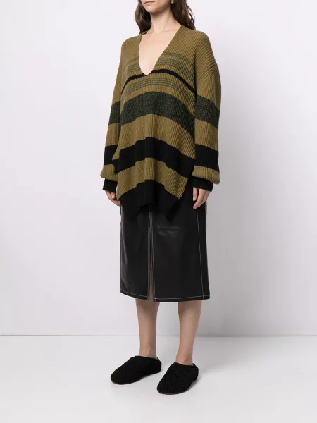 Pulover Proenza Schouler White Label cu dungi cu decolteu în V alb