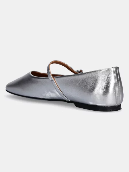 Kožené baleríny Calvin Klein MARY JANE BALLERINA MET stříbrná