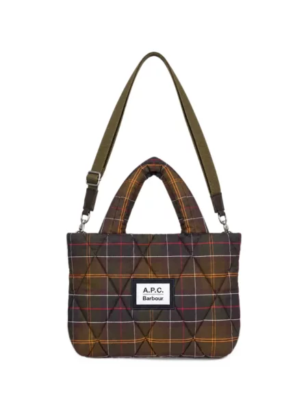Prošiven crossbody torbica Barbour karirana smeđa